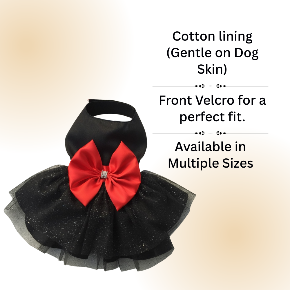 Tail N Tints Black Net Frock with Red Bow for Dogs