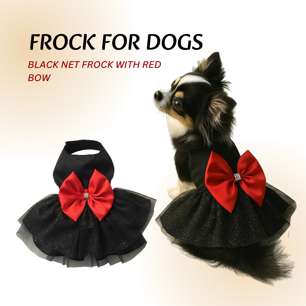 Tail N Tints Black Net Frock with Red Bow for Dogs