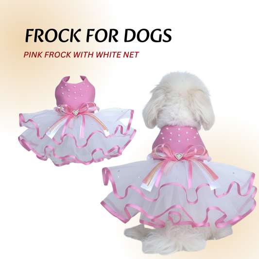 Tail N Tints Pink pearl Frock with White Net for Dogs