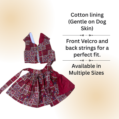 Tail N Tints Red bandhani Lehengha for Dogs