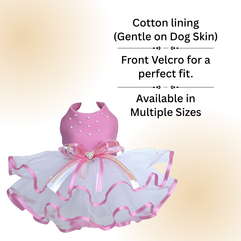 Tail N Tints Pink pearl Frock with White Net for Dogs