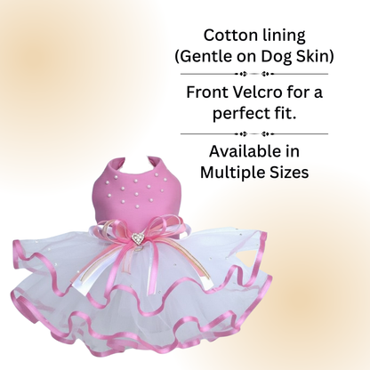 Tail N Tints Pink pearl Frock with White Net for Dogs