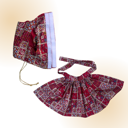 Tail N Tints Red bandhani Lehengha for Dogs